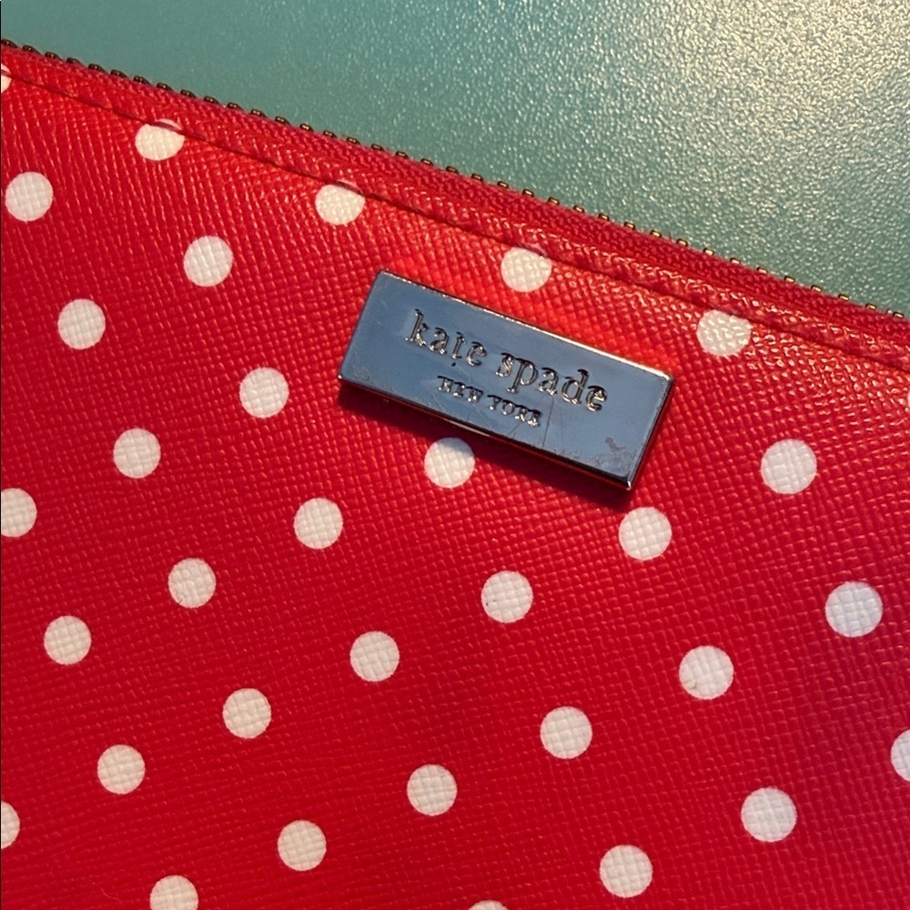 Kate Spade Red White Polka Dot Wallet Clutch wristlet zip around designer - Picture 3 of 11